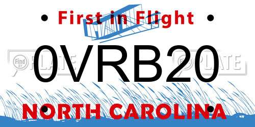 0VRB20 North Carolina License Plate