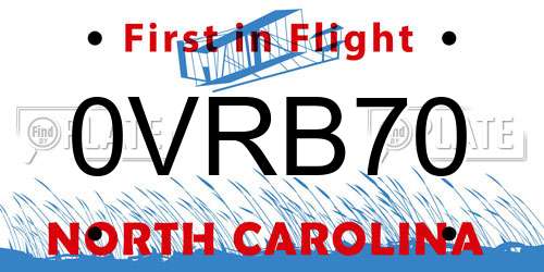 0VRB70 North Carolina License Plate