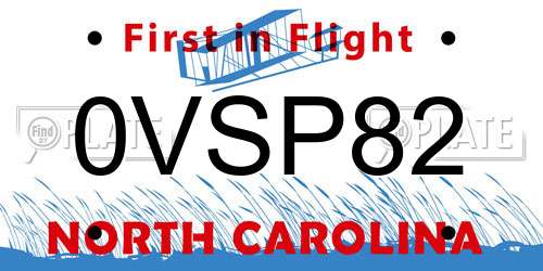 0VSP82 North Carolina License Plate