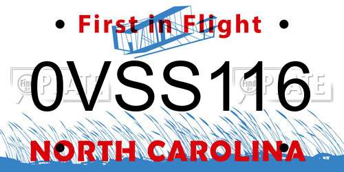 0VSS116 North Carolina License Plate
