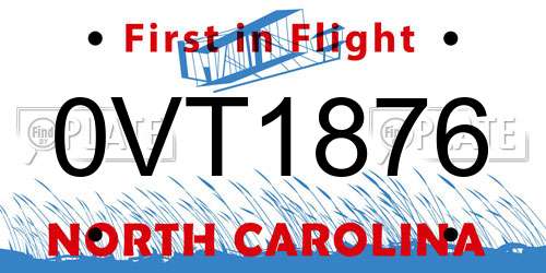 0VT1876 North Carolina License Plate