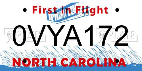 0VYA172 North Carolina License Plate