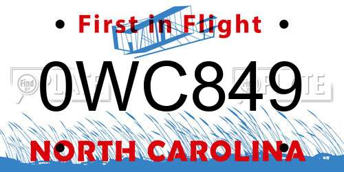 0WC849 North Carolina License Plate