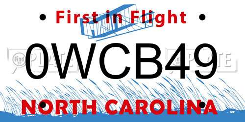 0WCB49 North Carolina License Plate