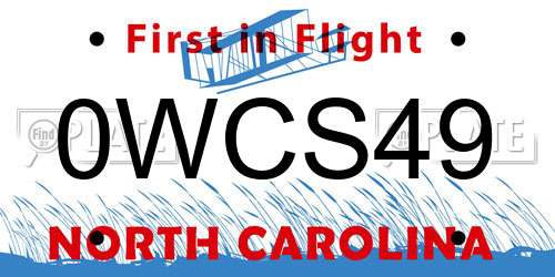 0WCS49 North Carolina License Plate