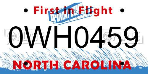0WH0459 North Carolina License Plate