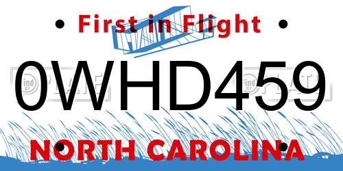 0WHD459 North Carolina License Plate