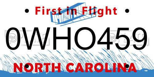 0WHO459 North Carolina License Plate