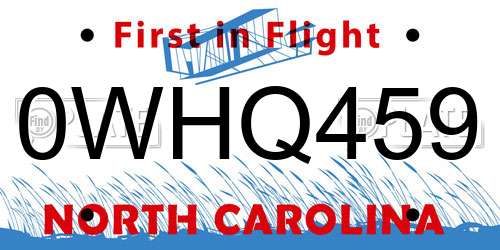 0WHQ459 North Carolina License Plate