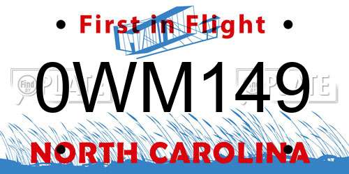 0WM149 North Carolina License Plate