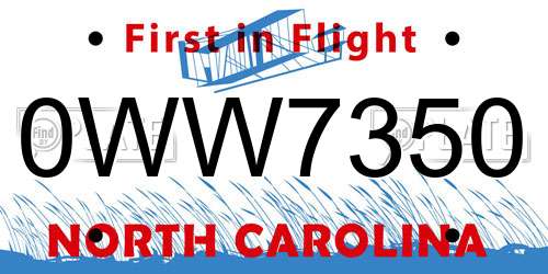 0WW7350 North Carolina License Plate