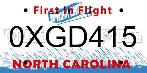 0XGD415 North Carolina License Plate
