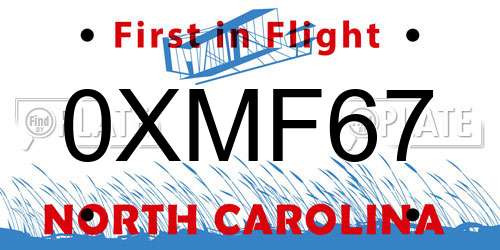 0XMF67 North Carolina License Plate