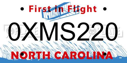 0XMS220 North Carolina License Plate
