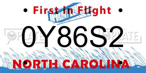 0Y86S2 North Carolina License Plate
