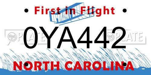 0YA442 North Carolina License Plate
