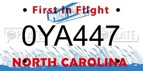 0YA447 North Carolina License Plate