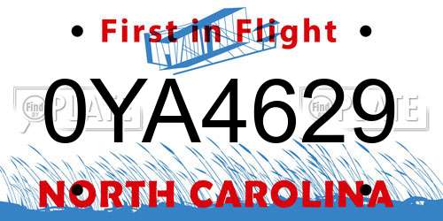 0YA4629 North Carolina License Plate