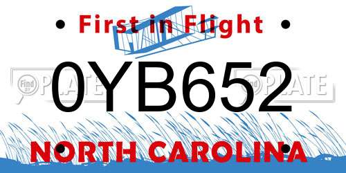 0YB652 North Carolina License Plate