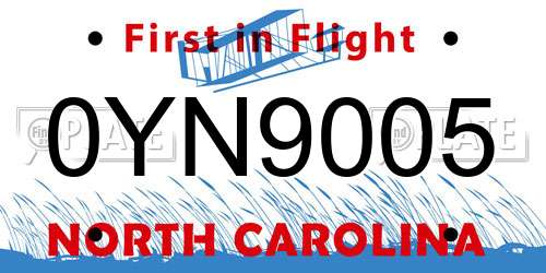 0YN9005 North Carolina License Plate