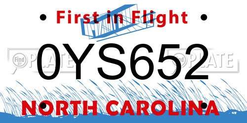 0YS652 North Carolina License Plate