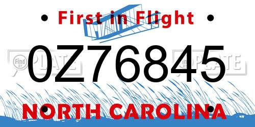 0Z76845 North Carolina License Plate