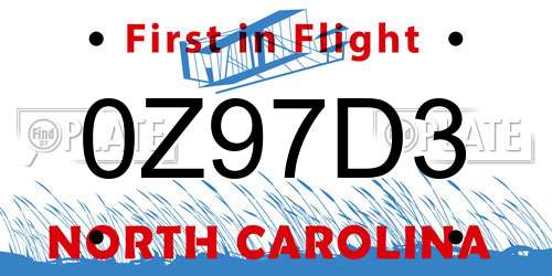 0Z97D3 North Carolina License Plate