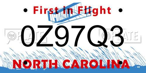 0Z97Q3 North Carolina License Plate