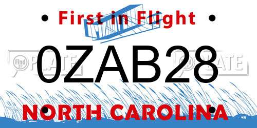 0ZAB28 North Carolina License Plate