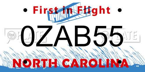 0ZAB55 North Carolina License Plate