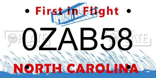 0ZAB58 North Carolina License Plate