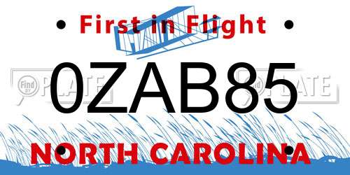 0ZAB85 North Carolina License Plate