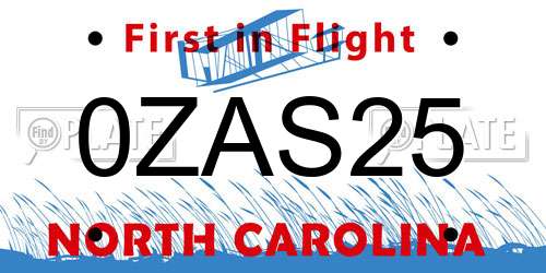 0ZAS25 North Carolina License Plate
