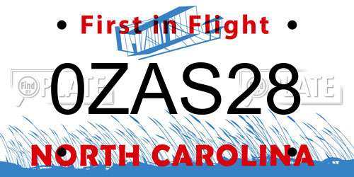 0ZAS28 North Carolina License Plate