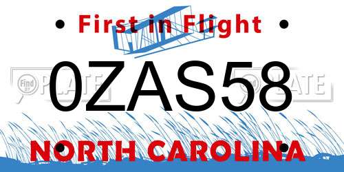 0ZAS58 North Carolina License Plate