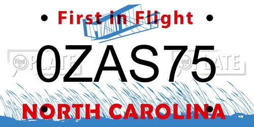 0ZAS75 North Carolina License Plate