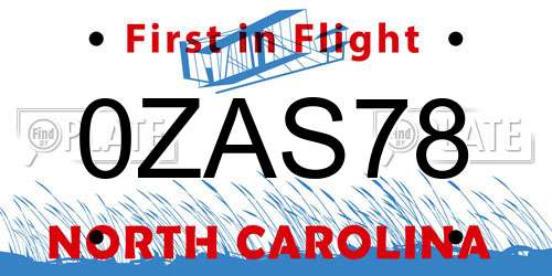 0ZAS78 North Carolina License Plate