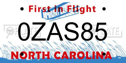 0ZAS85 North Carolina License Plate