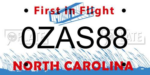 0ZAS88 North Carolina License Plate