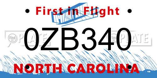 0ZB340 North Carolina License Plate