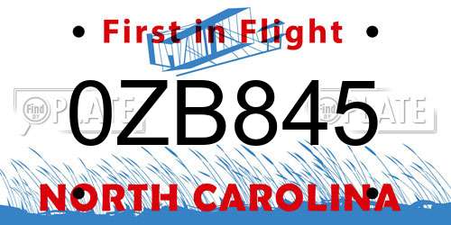 0ZB845 North Carolina License Plate