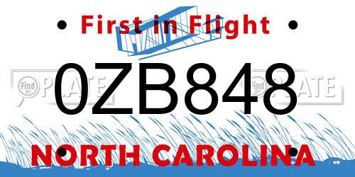 0ZB848 North Carolina License Plate