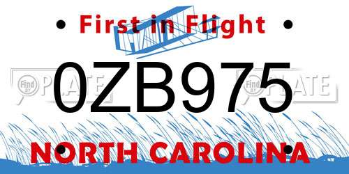 0ZB975 North Carolina License Plate