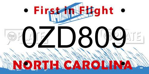 0ZD809 North Carolina License Plate