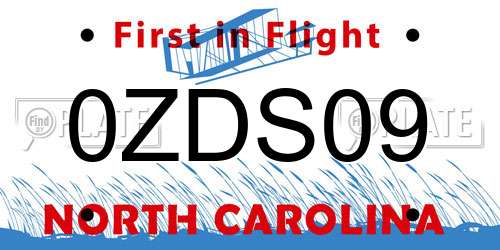 0ZDS09 North Carolina License Plate