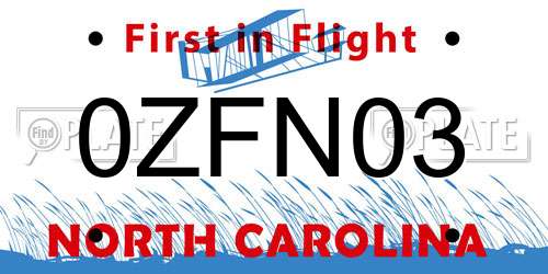 0ZFN03 North Carolina License Plate