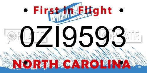 0ZI9593 North Carolina License Plate