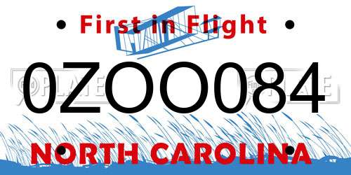 0ZOO084 North Carolina License Plate