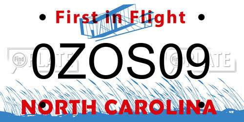 0ZOS09 North Carolina License Plate