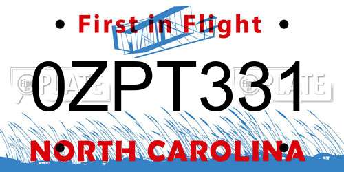0ZPT331 North Carolina License Plate